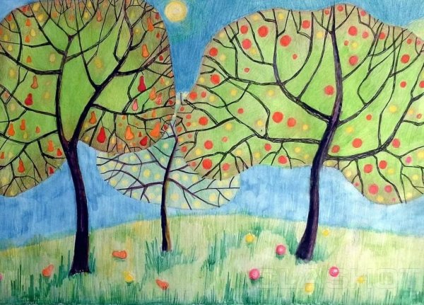 Рисунок осени детский карандашом