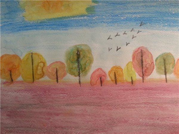 Осень цветными карандашами для детей