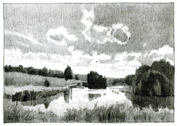 Пейзаж в графике углем