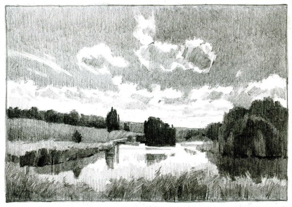 Летний пейзаж углем