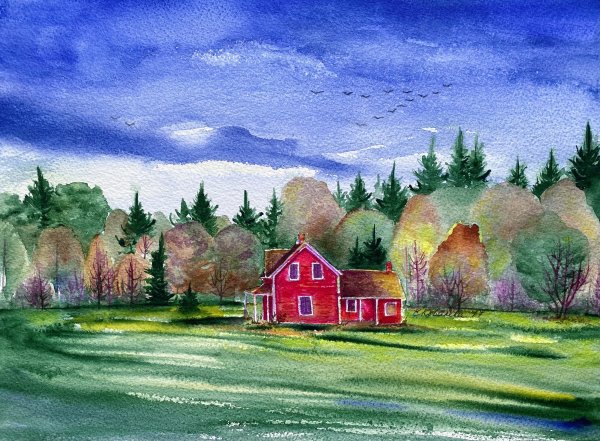 Дом акварелью