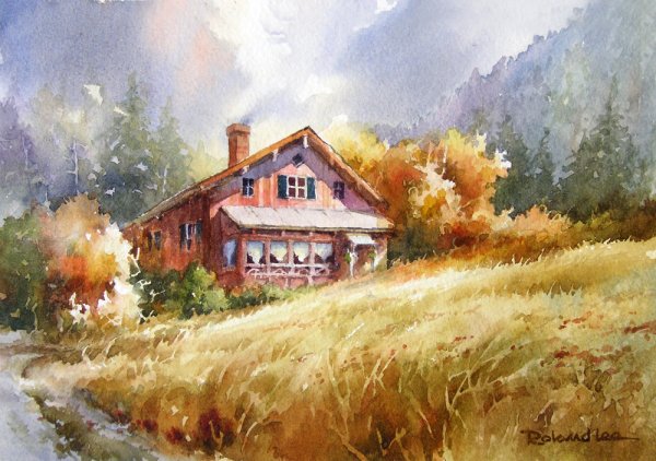 Домик гуашью