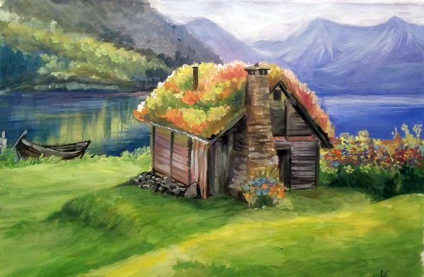 Пейзаж акварелью