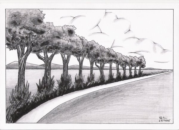 Пейзаж в перспективе карандашом