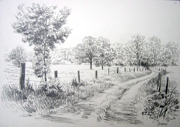 Весенний пейзаж штриховкой