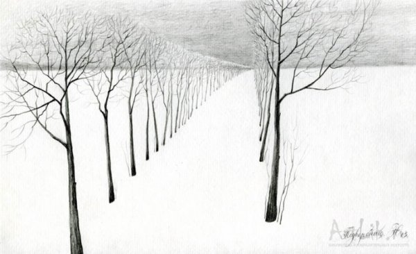 Зимний пейзаж в перспективе