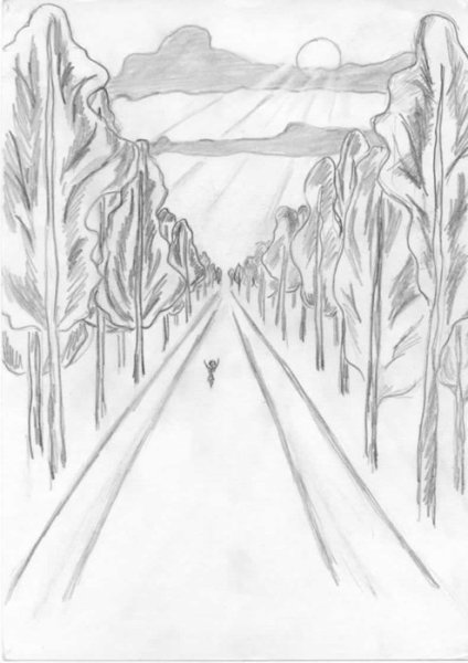 Аллея в перспективе карандашом