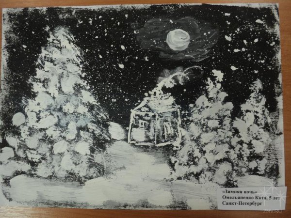Рисование зимняя ночь