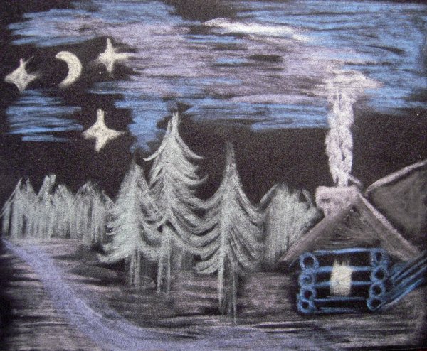 Пейзаж белой гуашью