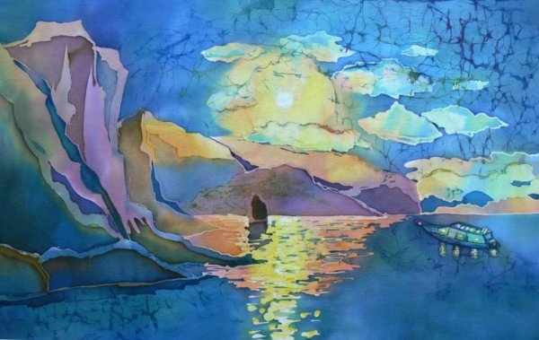 Пейзаж в холодных тонах акварель