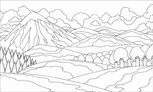 Раскраска горы и море
