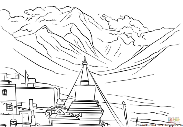 Горный пейзаж карандашом