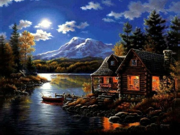 Алмазная мозаика диамонд Painting река домик горы