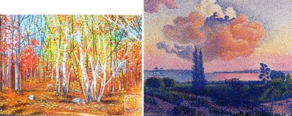 Техника пуантилизм дерево осеннее