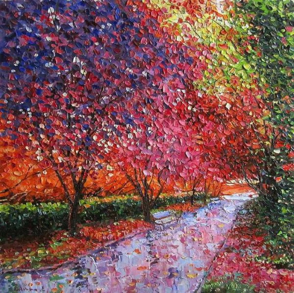 Пуантилизм осенний пейзаж