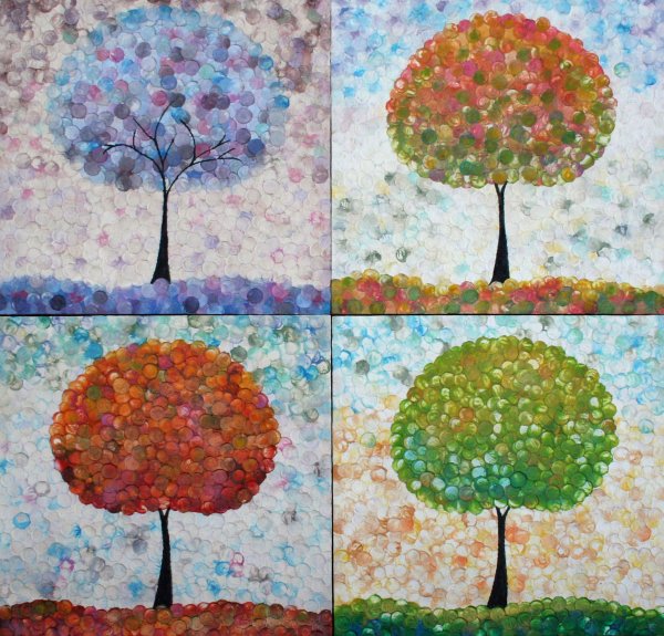 Техника пуантилизм дерево осеннее