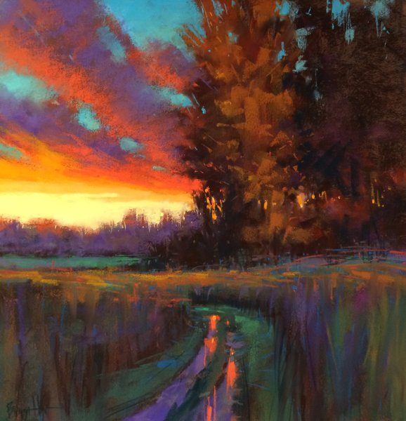 Пейзаж масляной пастелью