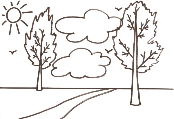 Осенний пейзаж карандашом для детей