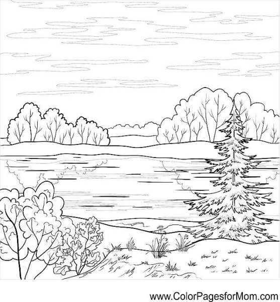 Пейзаж контуром с речкой