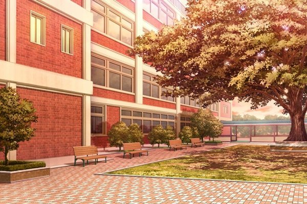 Двор школы аниме