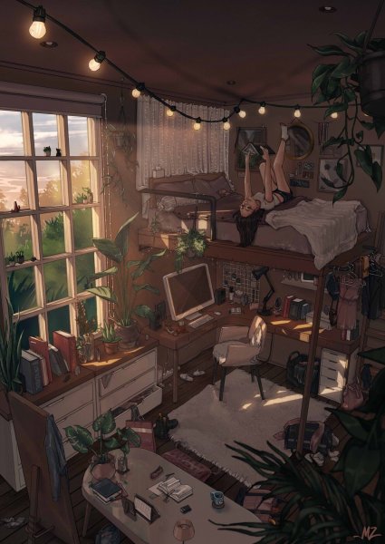 Уютная комната в стиле аниме