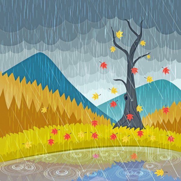 Осенний пейзаж Векторная Графика