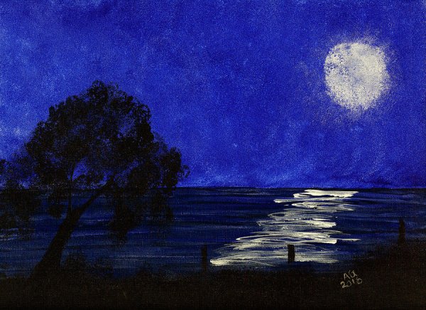 Ночное море акрилом