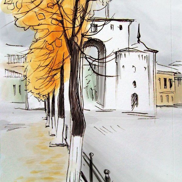 Осенний пейзаж в графике