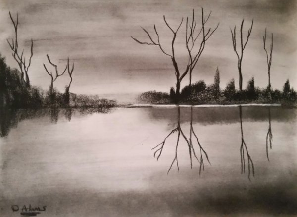 Пейзаж угольным карандашом