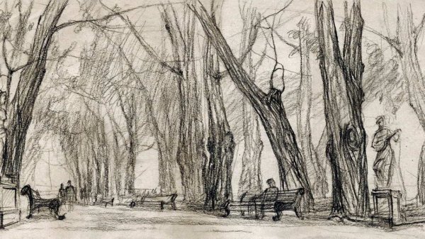 Пейзаж углём лёгкий