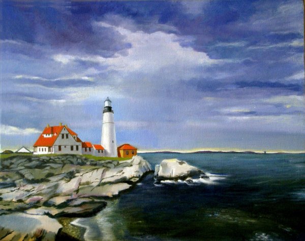 Маяк и парусник в море