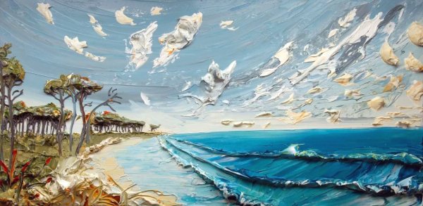 Акрил. Джастин Геффри. «Морской пейзаж»,