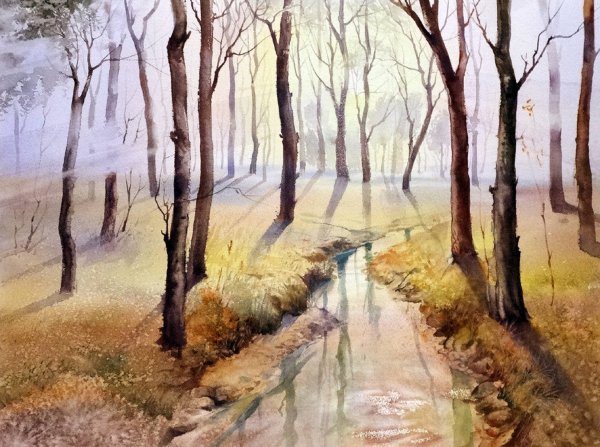 Осенний пейзаж акварелью Татьяна Берг