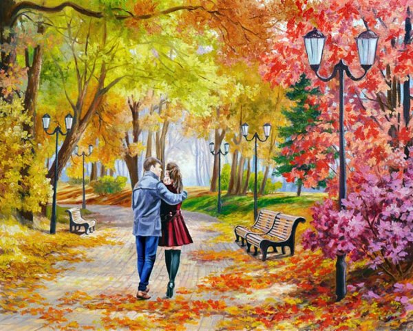 Белоснежка картина по номерам "осенний парк" 40х50 см (527-CG)