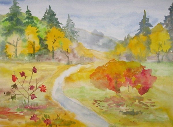 Пейзаж цветными карандашами