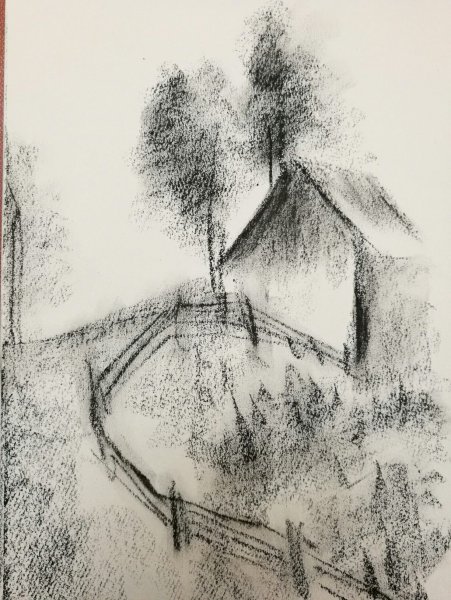 Пейзаж угольным карандашом