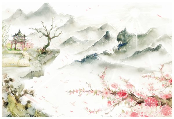 Китайская живопись акварелью пейзажи