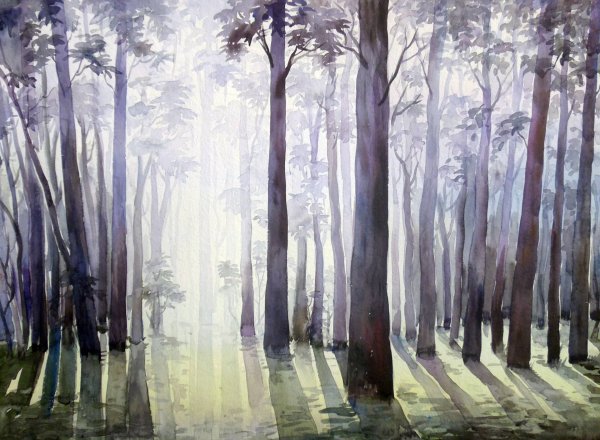 Весенний лес акварель