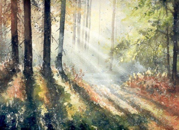 Картины акварелью лес