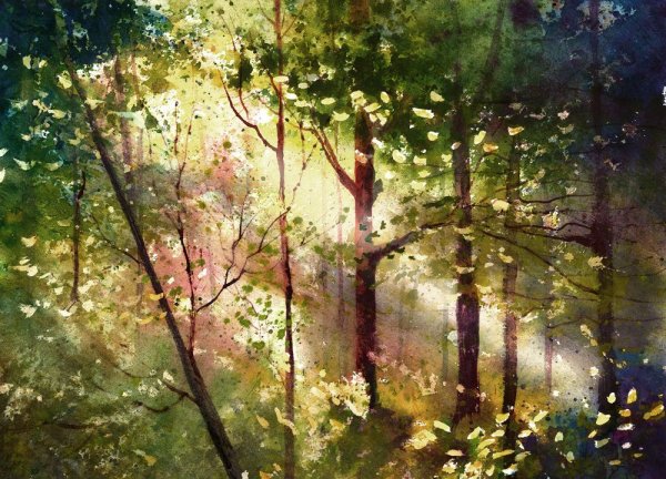 Красивый Таежный пейзаж акварель