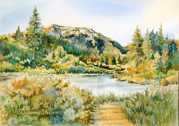 Лесной пейзаж акварелью