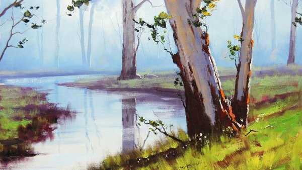 Весенний пейзаж гуашью