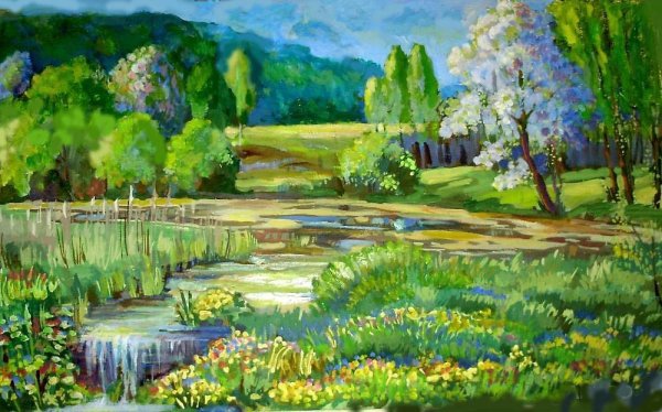 Пейзаж красками Поляна