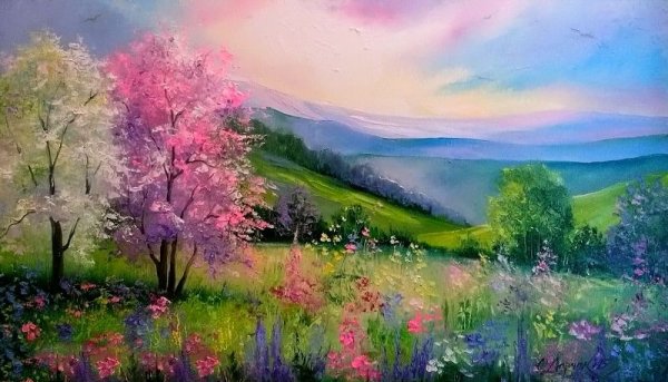 Рисование весеннего пейзажа