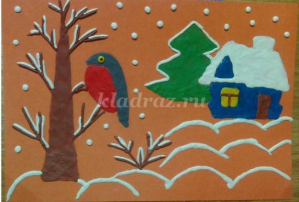 Зимний пейзаж пластилином 3 класс