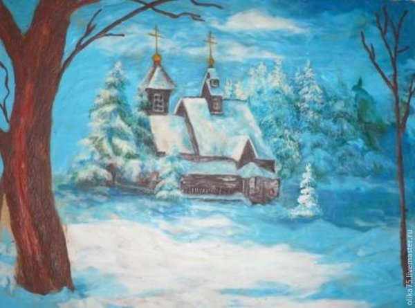 Пластилиновая живопись зимний пейзаж