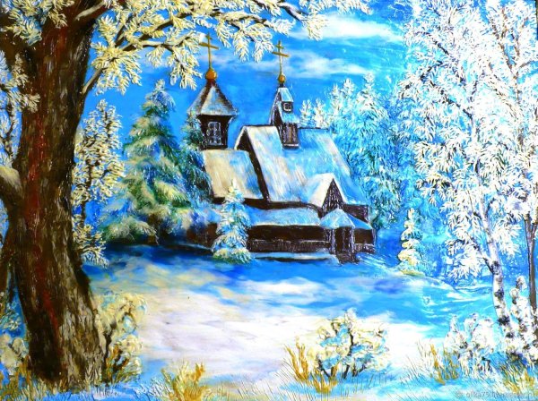 Пластилинография зимний лес