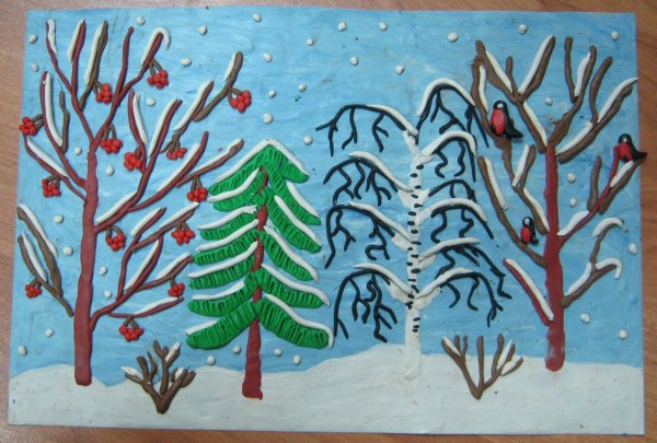 Зимний пейзаж из пластилина