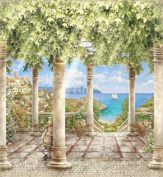 Фреска морской пейзаж древний Рим Греция