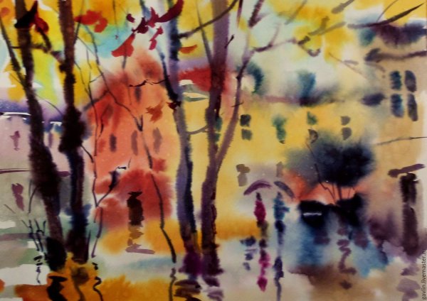 Мокрая акварель пейзажи